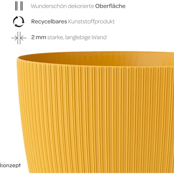 KONZEPT Blumentopf groß, gerillte Struktur 26/30cm, Übertöpfe für Zimmerpflanzen, aus Kunststoff ideal für Wohnzimmer, Küche und Balkon – Bild 6