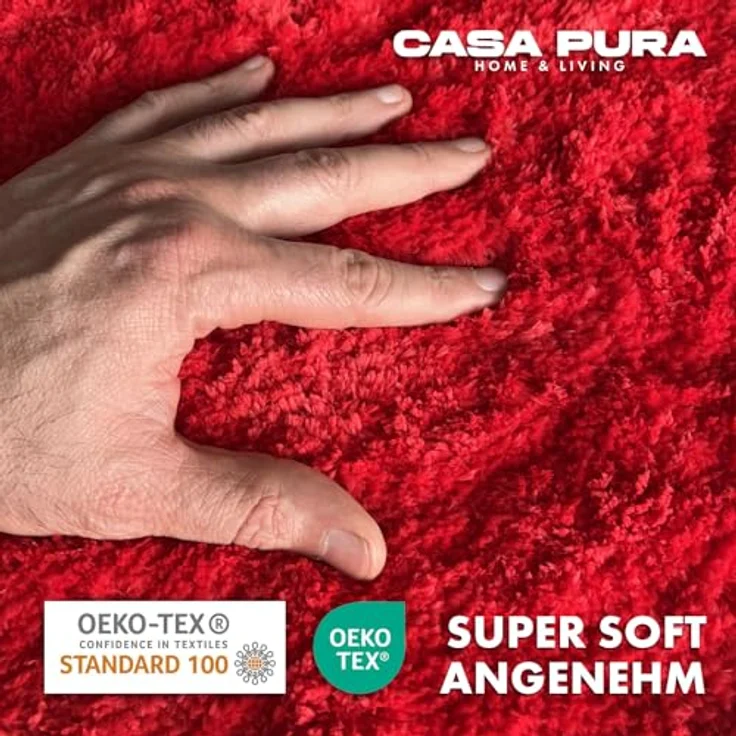 casa pura Badematte 50 x 60 cm rot, weicher Shaggy Badezimmerteppich, rutschfest und waschbar bei 40 Grad – Bild 1