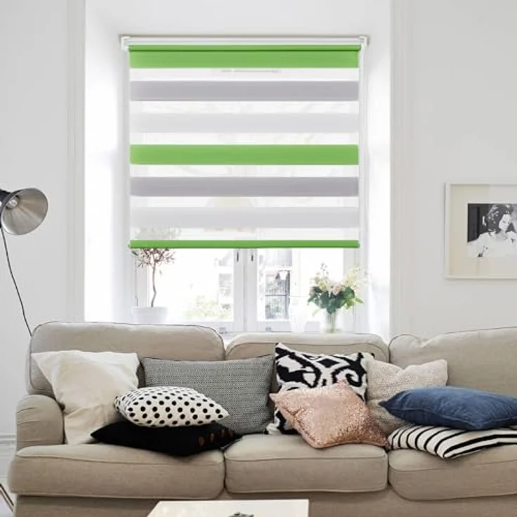 Deswell Doppelrollo Klemmfix ohne Bohren Grün-Grau-Weiß B50 x H120 cm (Stoffbreite 46cm) Rollos für Fenster ohne Bohren für Fenster mit Lichtdurchlässig & Verdunkelnd/Höhe Stufenlos Verstellbar – Bild 8