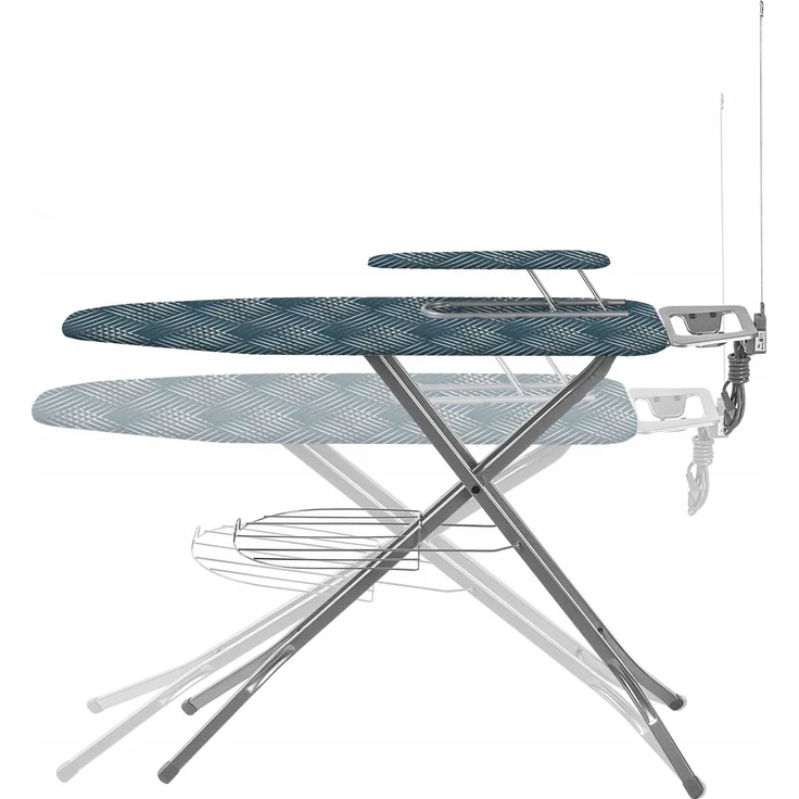 KADAX Bügelbrett 120x38 cm breit, Oberseite mit Steckdose + Handtuch mit Ablage – Bild 5