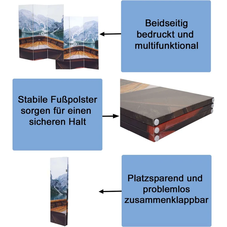 Foto-Paravent HWC-A83, Raumteiler Trennwand Sichtschutz, MVG-zertifiziert ~ 180x121cm Boot – Bild 2