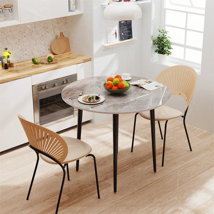 FATIVO Esstisch Runder Esszimmertisch Kchentisch aus Sinterstein Esszimmer 80x80x76 cm Grau – Bild 1