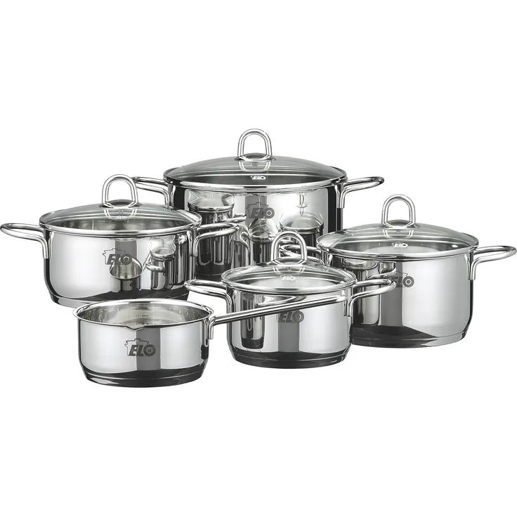 Elo Topf-Set Rubin, Edelstahl 18/10 (Set, 9-tlg, Bratentopf 20cm, Fleischtopf 16/20cm, Kasserolle 16cm, Gemüsetopf24 cm), Induktion
