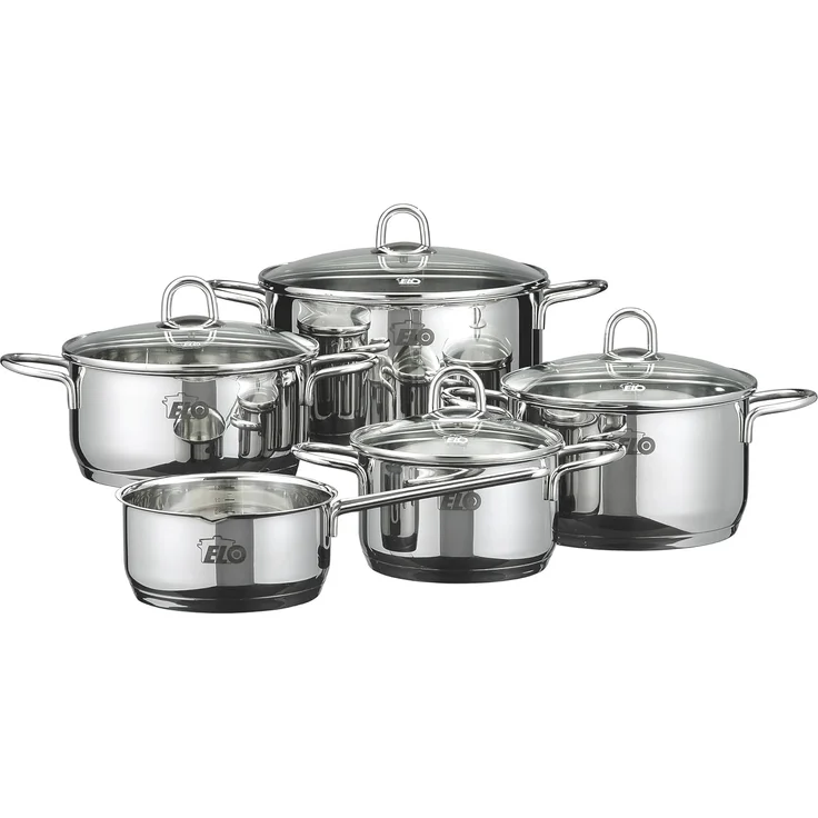 Elo Topf-Set Rubin, Edelstahl 18/10 (Set, 9-tlg, Bratentopf 20cm, Fleischtopf 16/20cm, Kasserolle 16cm, Gemüsetopf24 cm), Induktion