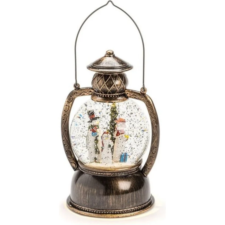 LED Kugellaterne Schneemannfamilie - Schneekugel - wassergefüllt - Batterie - Timer - Innen - gold – Bild 4