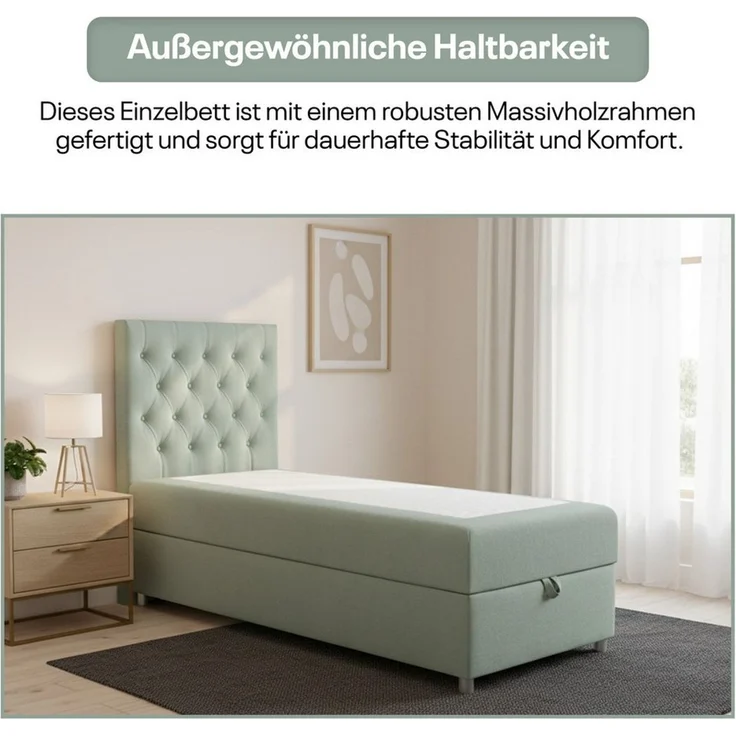 Best for Home Boxspringbett mit Bettkasten K-14 SINGLE Bonell-Matratze inkl. Komfort Topper (Einzelbett, Polsterbett gepolstertes Kopfteil, Jugendbett, Kinderbett, 70x200 80x200 90x200 100x200 cm), Handwerksqualität, TOP Preis-Leistungs-Verhältnis – Bild 3