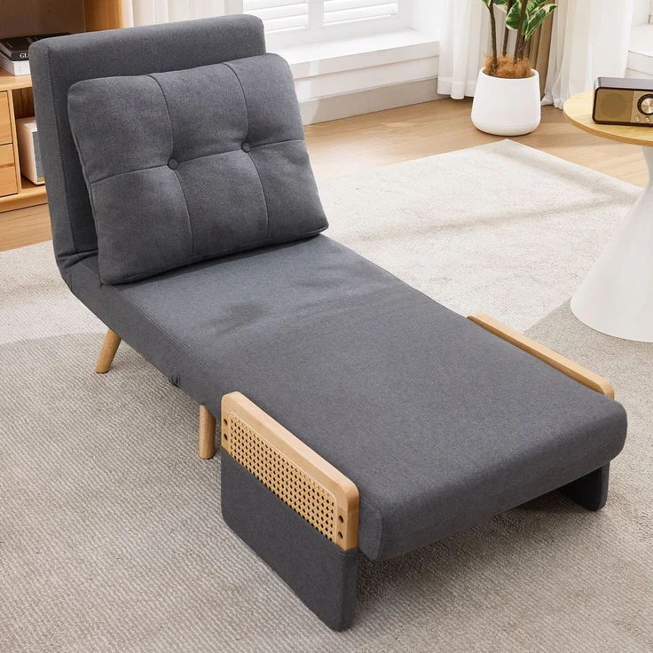 Schlafsessel 67,5x73x86,5 cm in Grau, Leinenstoff, 3-in-1 mit Schlaffunktion und 5-fach verstellbarer Rückenlehne – Bild 3