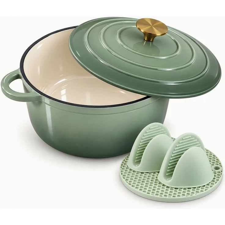 Zedelmaier Bräter Gusseisen Topf 22/24/26/28cm Incl. Silikon Topflappen Topfuntersetzer, (Set, 1 Pot mit 1 lid, 2 Ofenhandschuhe, 1 Topfuntersetzer), Backofengeeignet Induktionsgeeignet Zum Braten, Schmoren, Kochen – Bild 1