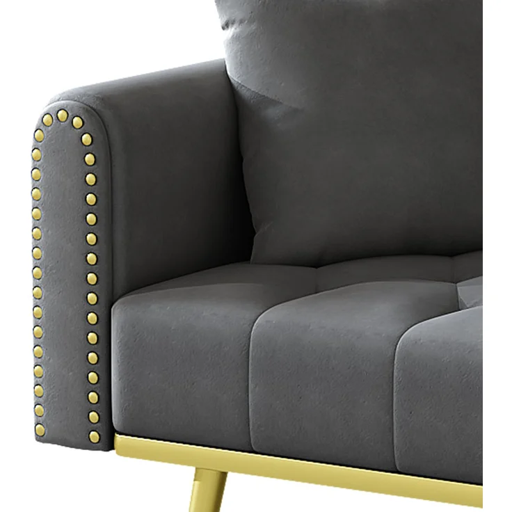 ZUBALIYA Schlafsofa 80x73.5 cm, mit LED - Beleuchtung, mit Stauraum, mit Leiter, mit Samtbezug, mit breiten Armlehnen, Gold – Bild 17
