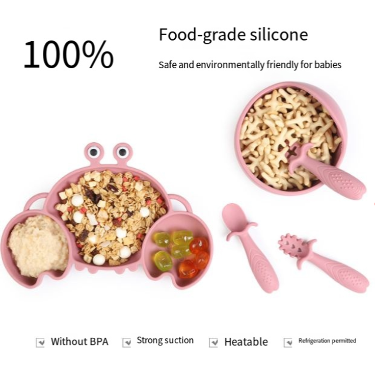 ABC Silikon-Babygeschirr-Set mit Saugnäpfen, 8-teiliges Set, Kinder-Essgeschirr-Set, beinhaltet rutschfeste Teller, Schüsseln, Becher, Löffel und Gabeln, BPA-frei (grün) – Bild 5