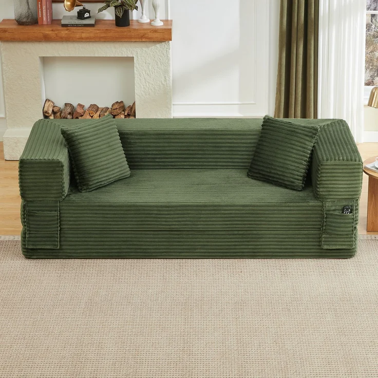 ZUBALIYA Schlafsofa, mit Schlaffunktion, H 60 × T 200 × B 76 cm, Grün, Schaumstoff – Bild 1