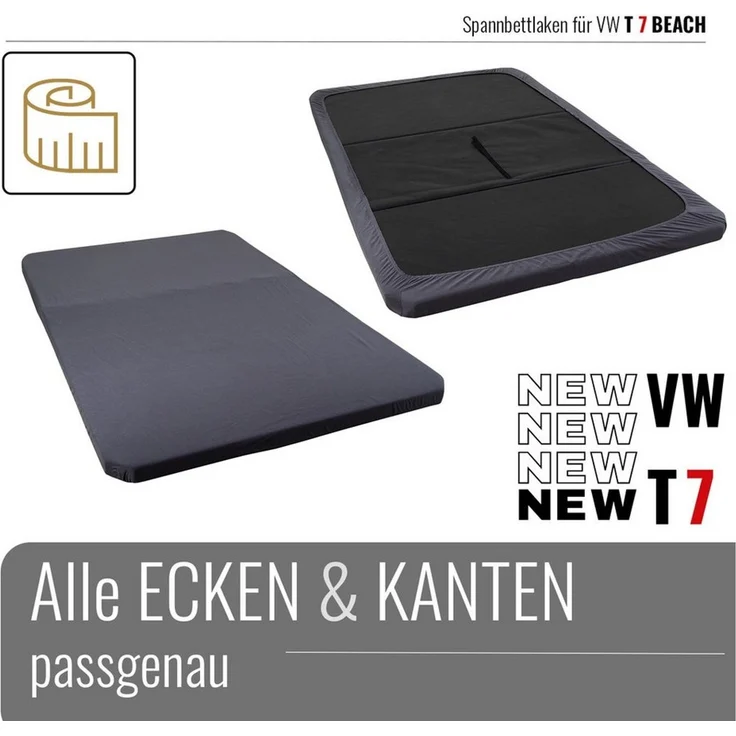 BLACK FOREST FOX Spannbettlaken VW Faltbett T7 California Beach OEKO-TEX® Grau Camper Van, Baumwolle, Gummizug: rundum – Bild 2