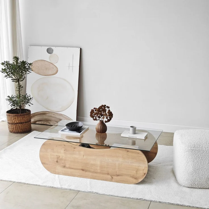 Modern Coffee Table, Sapphire Oak & Transparent, 105 x 35 x 65 cm | 100% Tempered Glass, 18 mm Melamine Coated Board, Stylish & Functional Design – Bild 5