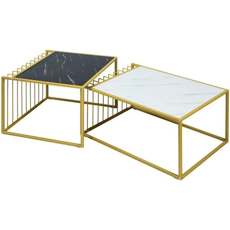 COSTWAY Beistelltisch (2-St, 2 Stücke), Marmor, Metallstruktur – Bild 4