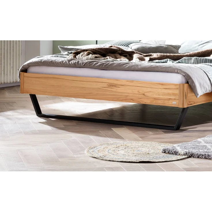 Hasena Massivholzbett Montieri Wildbuche mit Metallkufen 140x200 cm, Fußhöhe 20 cm – Lounge – Bild 4