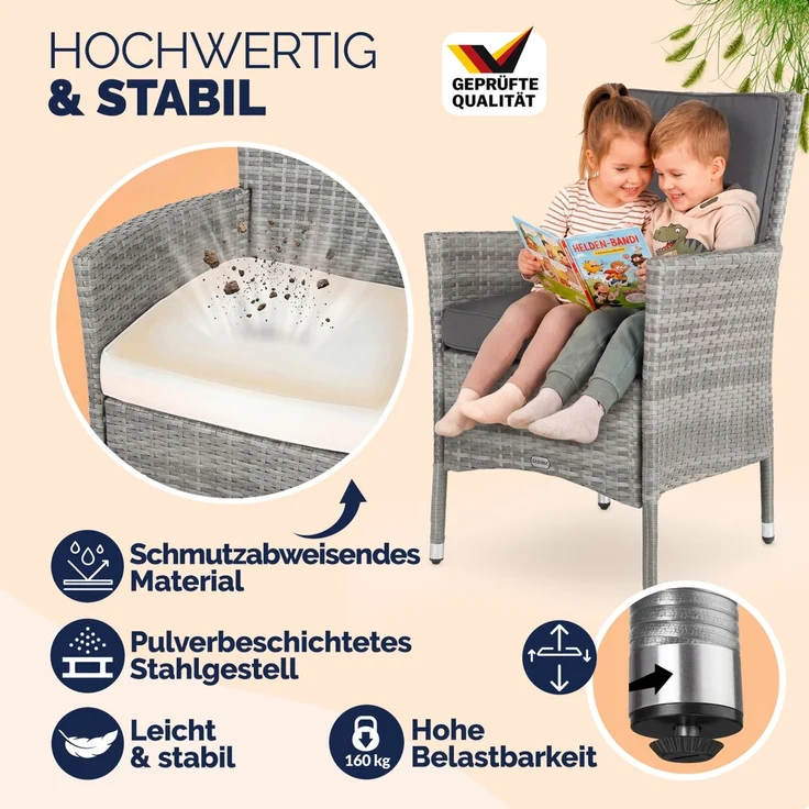 CASARIA® Polyrattan Gartenstühle 4er Set Grau – Bild 5
