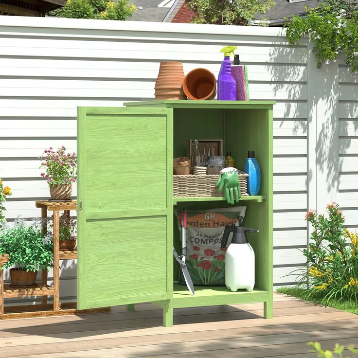 Aoxun Garten-Geräteschrank aus Holz, Gartenschrank für draußen mit verstellbaren Regalboden, Kleiner Holz-Gartenschuppen 55 x 54 x 100 cm, Grün