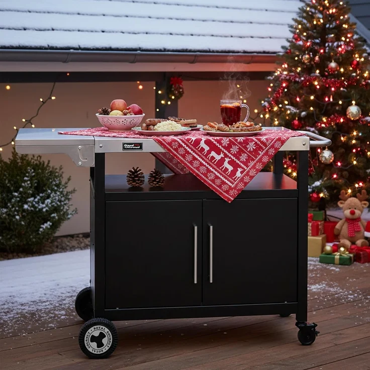 Royal Gourmet Grillwagen mit Klappbarem Seitentisch Grilltisch mit Handtuchgriff, Unterschrank, Grill Trolley mit Edelstahl Tischplatte, Servierwagen mit Rollen – Bild 2