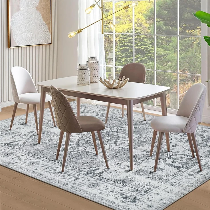 Boho Teppich 120x170 cm Waschbar Vintage Design Grau Weich Rutschfest – Bild 4