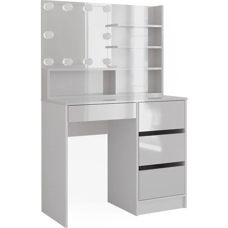 Schminktisch Sherry Weiß 90 cm mit LED Beleuchtung, und Spiegelregal Vicco – Bild 1