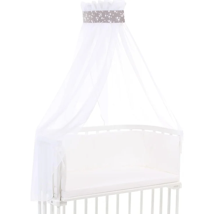 babybay Himmel Piqué mit Band passend für alle Modelle bis 96 cm Länge, Taupe Sterne weiß – Bild 3