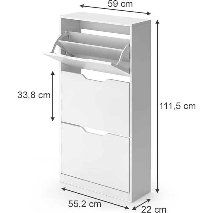 Schuhkipper Luca Weiß 59 x 111.5 cm mit 3 Kippfächern Vicco – Bild 2