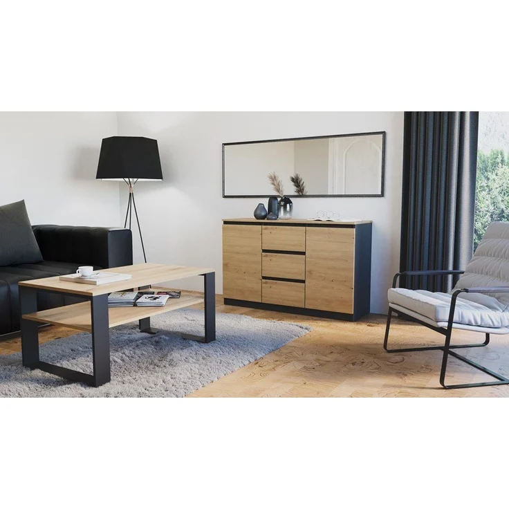ibonto ECKKOMMODE HANDWERKLICHE EICHE 40x120x75cm (H 75 x T 40 x B 120 cm) – Bild 4