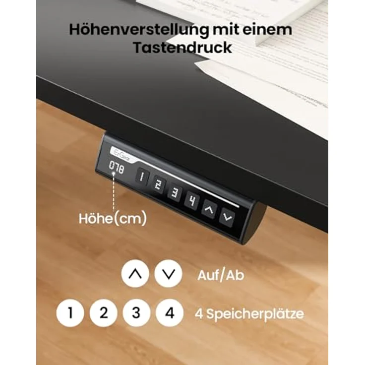 ErGear Elektrisch Höhenverstellbarer Schreibtisch 160x80 cm, Schreibtisch Höhenverstellbar mit 4 Memory-Funktion, Gaming Tisch mit Vierteilige Tischplatte – Bild 5