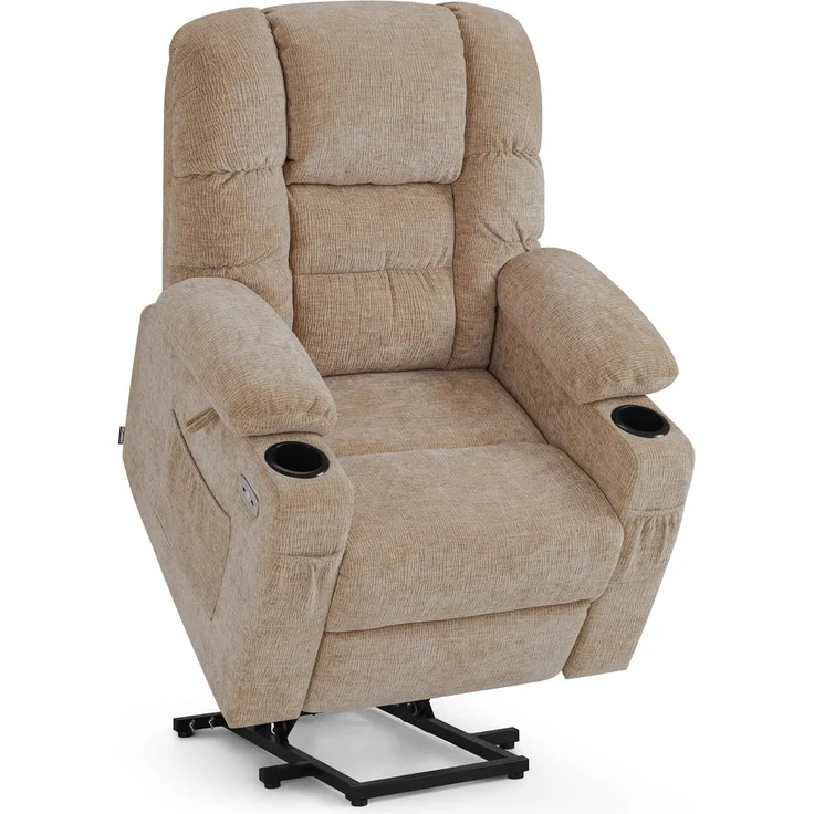 M MCombo Fernsehsessel mit Aufstehhilfe Elektrisch 7550, 3 Motoren, Rückenlehne & Beinstütze Getrennt Verstellbar, Relaxsessel mit Liegefunktion bis 170° (Chenille, Beige) – Bild 1