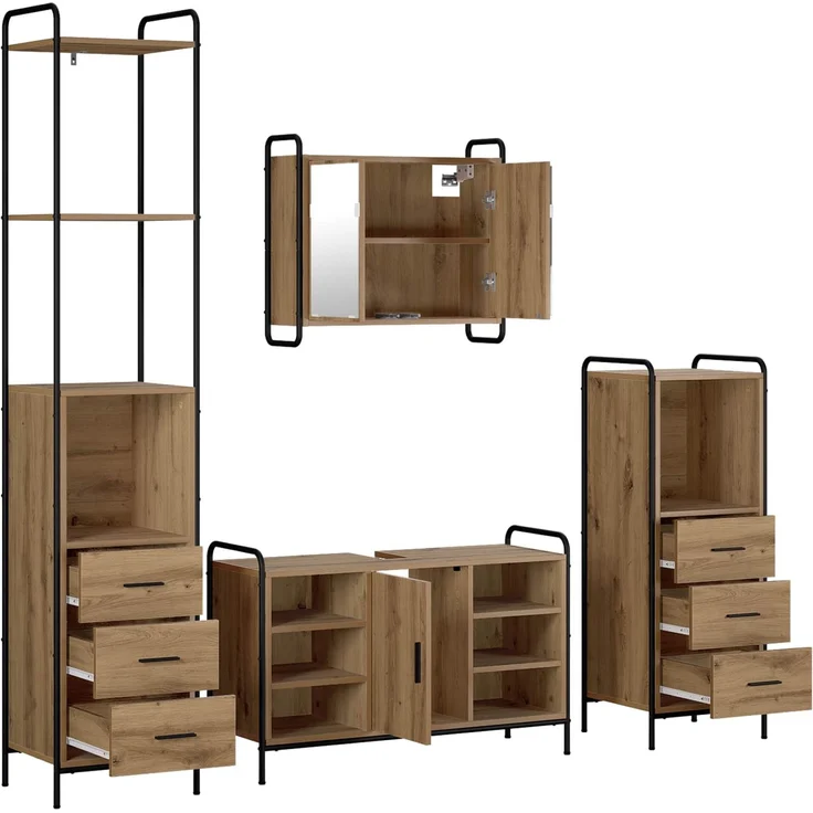vidaXL Badezimmerschrank-Set 4 stk. Artisan-Eiche 40 x 36 x 200,5 cm 3444686 – Bild 7