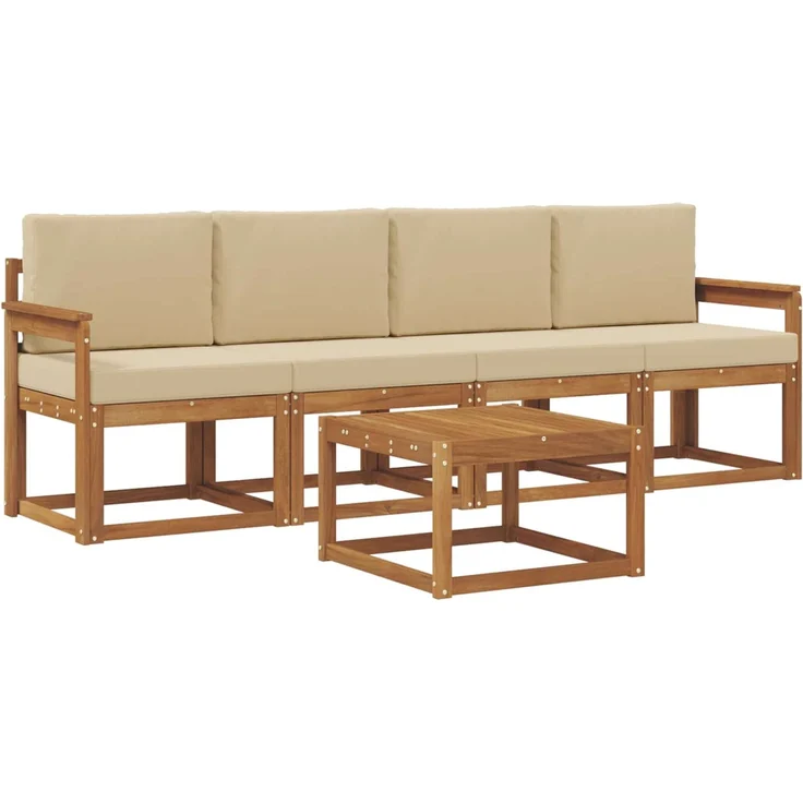 vidaXL Outdoor-Sofagarnitur 5 pcs Natur und Beige Massivholz Akazie 3365966 – Bild 2