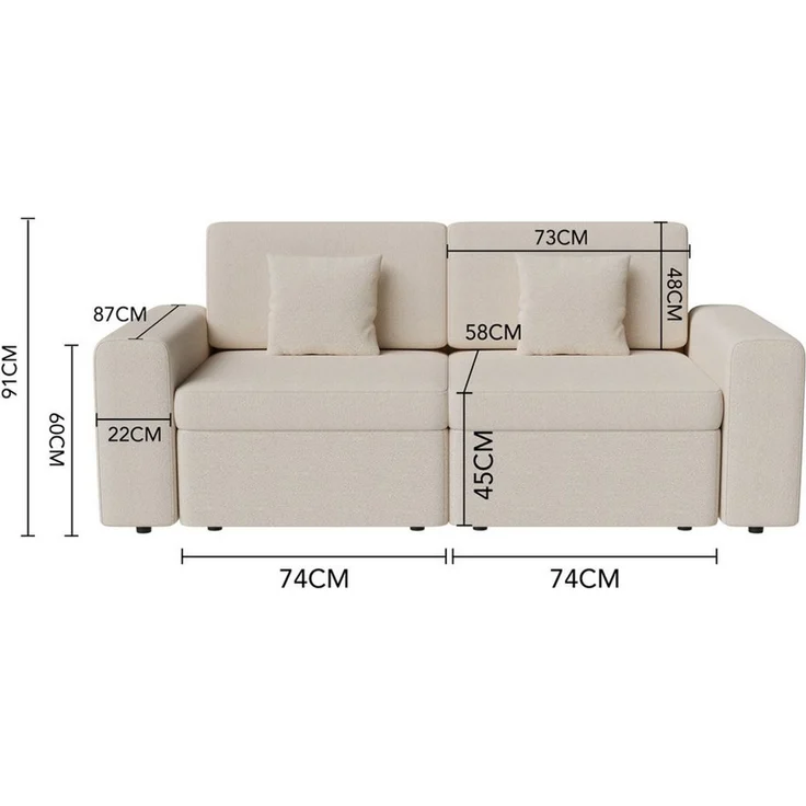 HOMAVO Ecksofa L-förmiges Ecksofa,Modulares Sofa, Inklusive Zierkissen, Großzügiger Stauraum,Abziehbarer und waschbarer Bezug, Chenille-Stoff – Bild 3