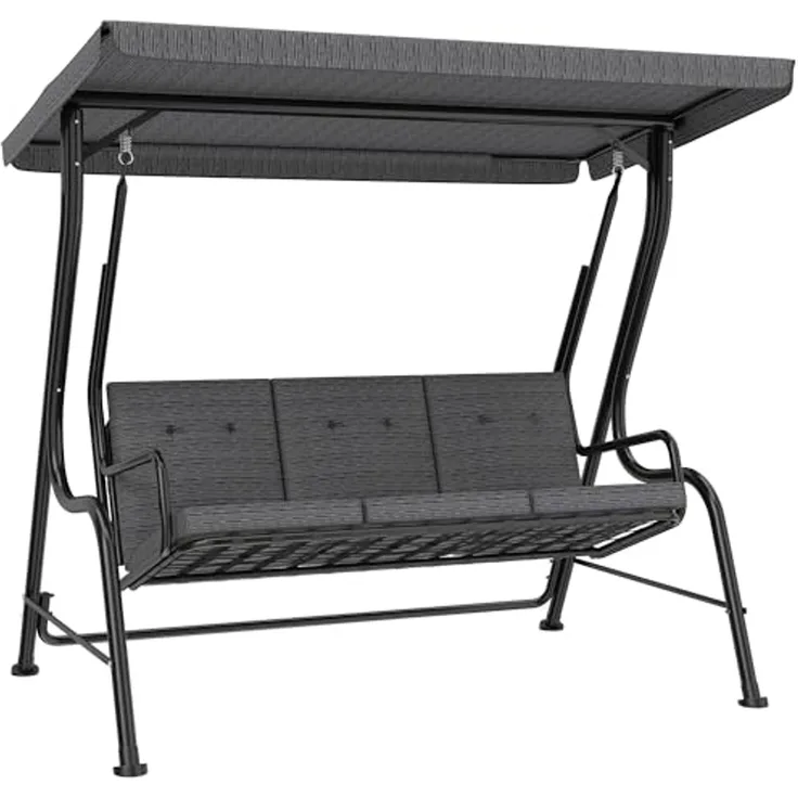 Outsunny Hollywoodschaukel Gartenschaukel mit Sonnendach, 3-Sitzer, Bettfunktion, Hollywoodschaukel, 1 tlg, Gartenschaukel, für Garten, Balkon, Schwarz