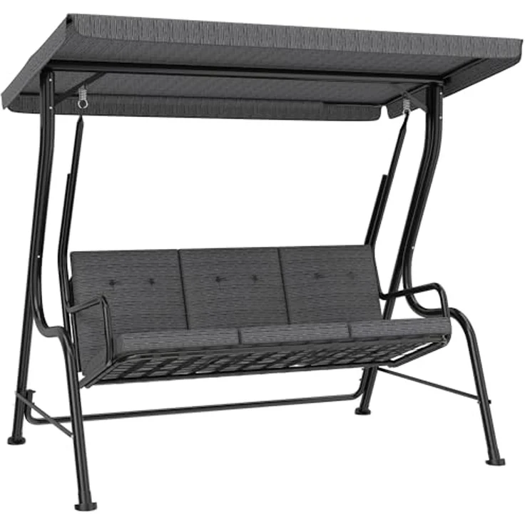 Outsunny Hollywoodschaukel Gartenschaukel mit Sonnendach, 3-Sitzer, Bettfunktion, Hollywoodschaukel, 1 tlg, Gartenschaukel, für Garten, Balkon, Schwarz – Bild 1