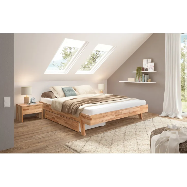 Hasena Massivholzbett Molino Kernbuche natur, kopfteillos 200x210 cm, Komforthöhe 25 cm – Bild 2