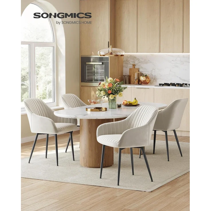 SONGMICS Esszimmerstuhl mit Armlehnen, 4er Set, Samt, 62,5 x 60 x 85 cm, Cappuccinobeige – Bild 2