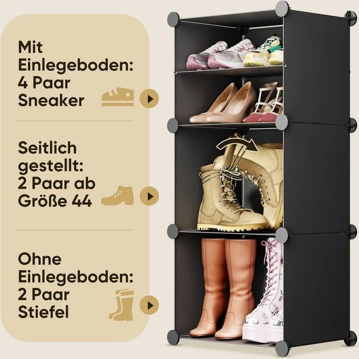 Sekey Schuhregal Schuhregal Schuhschrank Schuh-Organizer Stecksystem DIY-Regal, 1-tlg 24 Paar Schuhe Kunststoff mit Schwarz 6 Tür – Bild 2