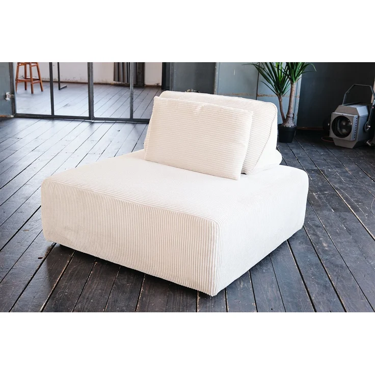 KAWOLA Hocker WIOLO SOFT Polsterhocker mit Rückenkissen Cord cremeweiß 84 x 111 x 111 cm – Bild 1