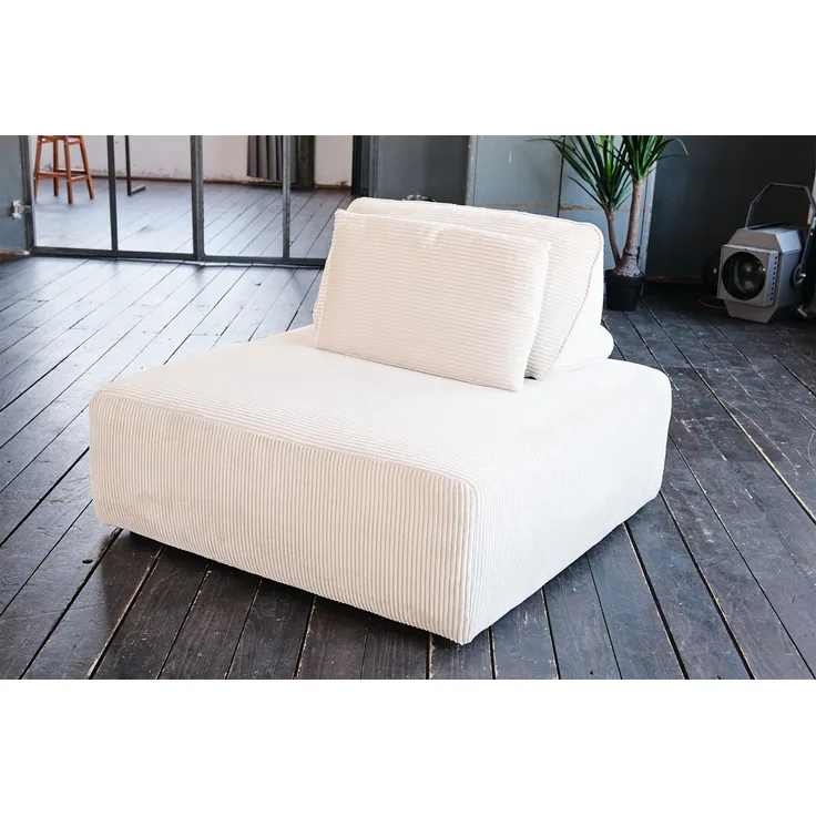 KAWOLA Hocker WIOLO SOFT Polsterhocker mit Rückenkissen Cord cremeweiß 84 x 111 x 111 cm