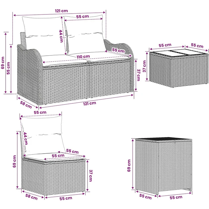 vidaXL Sofa Set 8 stk. Beige und Cremeweiß Polyrattan und Stahl 3448068 – Bild 12
