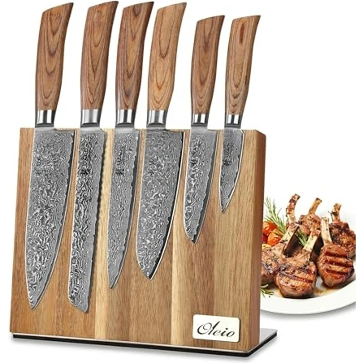 Wakoli Messer-Set Edib Pro 6er Damastmesser-Set I Holzbox 8-20cm Klingen & Messerblock (7-tlg) – Bild 1