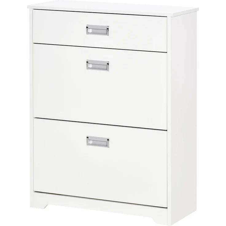 Schuhschrank mit 2 Klappschubladen, verstellbarem Einlegeboden + 1 Schublade für bis zu 16 Paar Schuhe, 70 L x 29 L x 92 H, Weiß – Bild 2