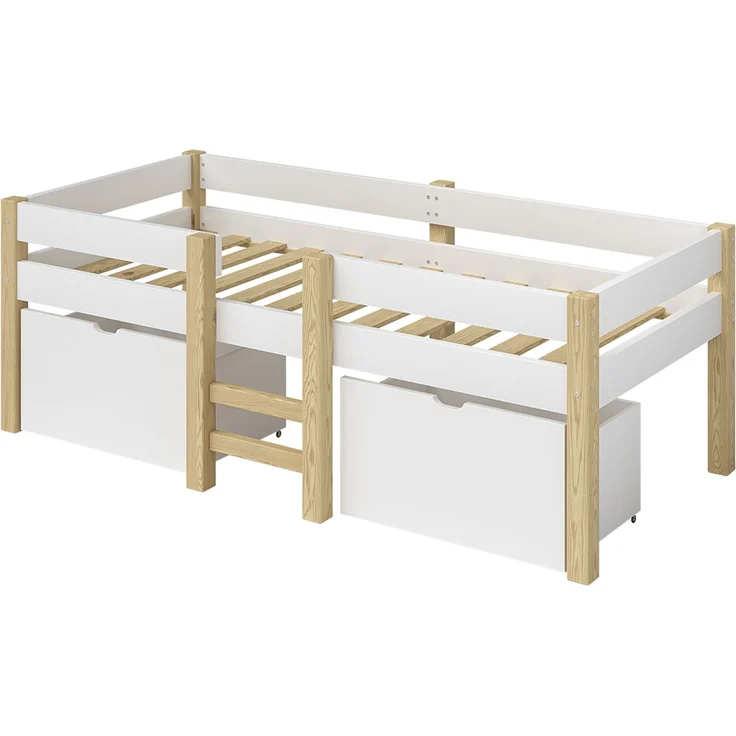 Bellabino 'Aspy' Halbhochbett 90x200 cm mit Leiter, weiß, Kinderbett mit 2 Schubladen, inkl. Rausfallschutz und Lattenrost – Bild 2