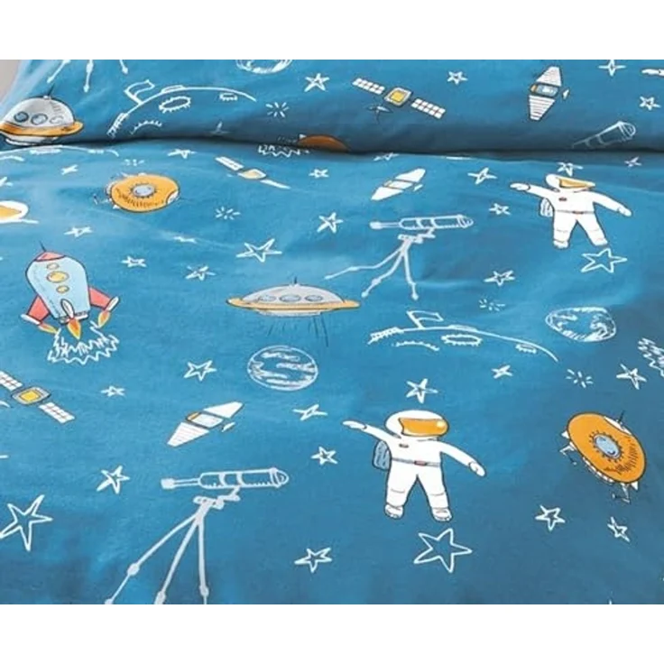 JACK Bettwäsche JACK by Bierbaum 135x200cm, Biber, 2 teilig, Astronaut Weltall Sterne Weltraum Raumschiff Blau – Bild 4
