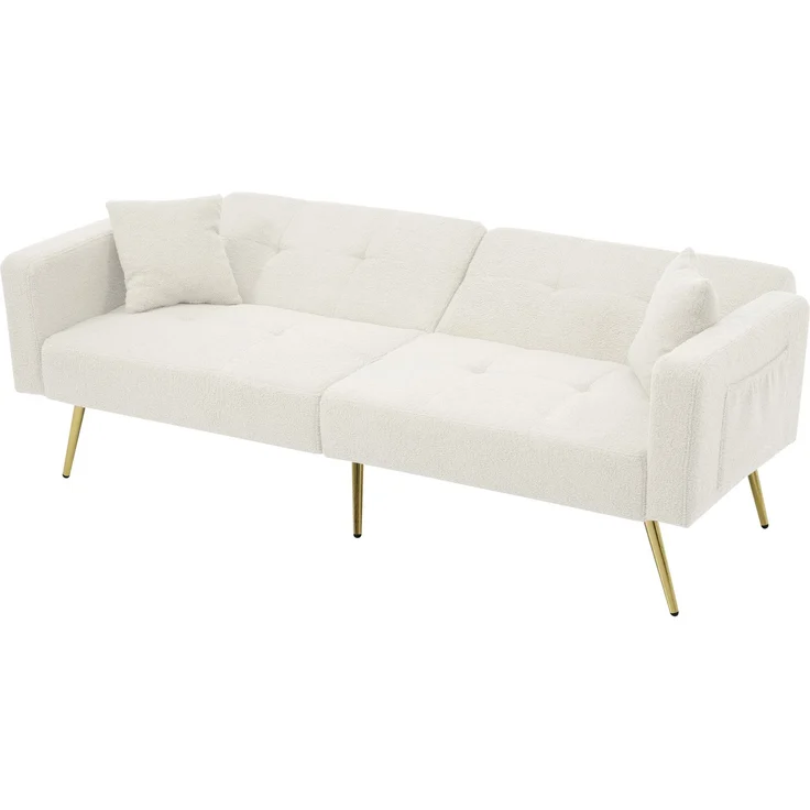 ZUBALIYA Schlafsofa 64x72 cm, mit Stauraum, mit Samtbezug, mit Schaumstoffpolsterung, aus Stoff: Sherpa, Weiß – Bild 12