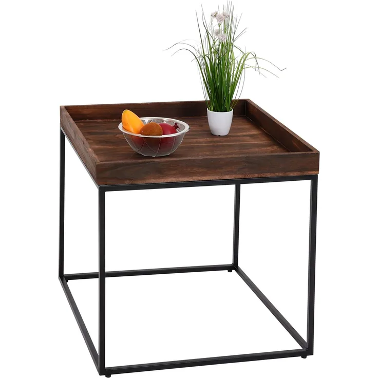Beistelltisch HWC-K71, Kaffeetisch Couchtisch Tisch, Paulownia-Holz Metall 60x60x60cm ~ dunkelbraun