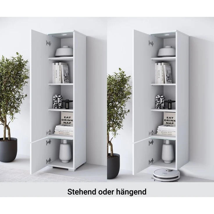 Home affaire Vitrine Vera, Höhe 130 cm, in verschiedenen Farbausführungen (1-St) LED-Beleuchtung, Türanschlag frei wählbar, stehend/hängend – Bild 4
