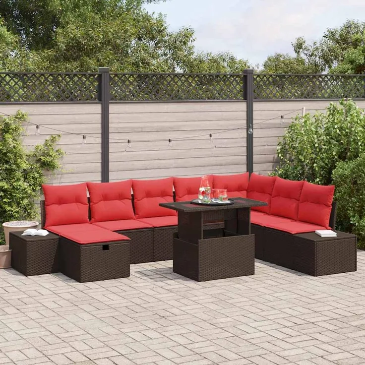 vidaXL Gartensofa-set 9 stk. Braun Poly-Rattan 3361233