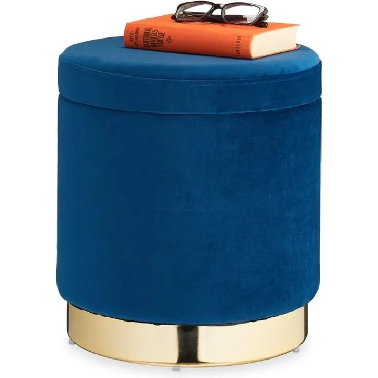 Samthocker mit Stauraum blau
