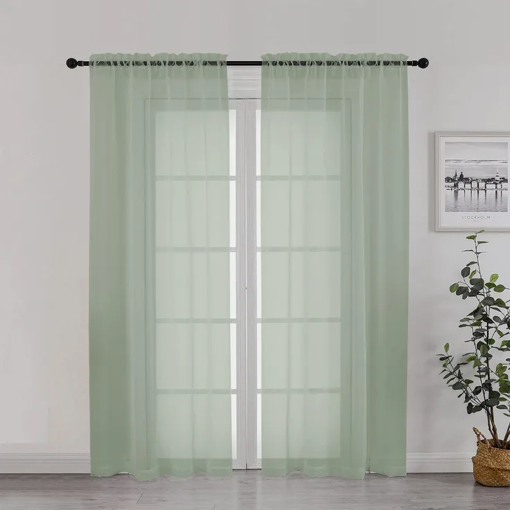 Chyhomenyc Durchsichtige Vorhänge, 183 cm lang, 2 Stoffbahnen, lichtfilternd, luftig, atmungsaktiv, Stangentaschen, Voile-Vorhänge für französische Tür, Schlafzimmer, Wohnzimmer, je 106 x 183 cm